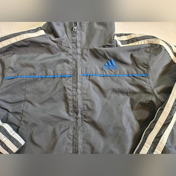 Adidas Boys Gray And Blue Insignia Long Sleeve Zip Up Windbreaker Jacket Size 4T - Picture 2 of 10